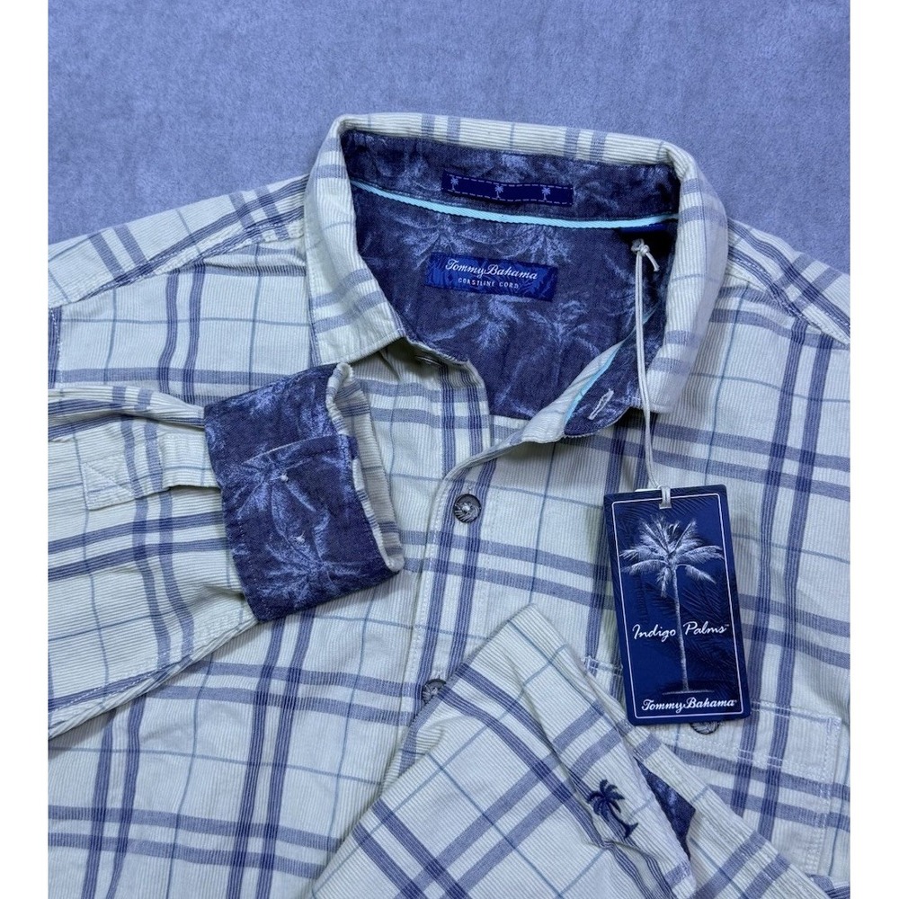 Tommy Bahama Shirt Mens M Coastline Cord Corduroy Cream Plaid Dadcore NEW